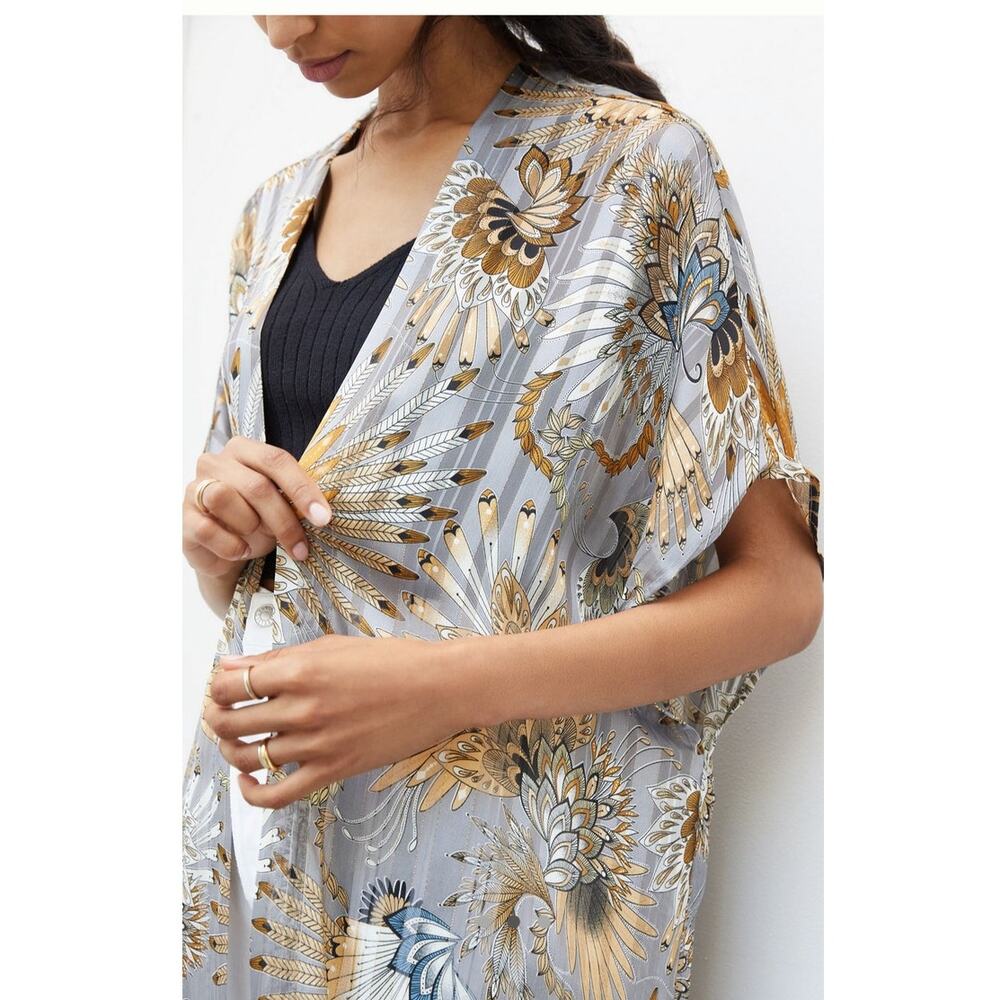 Anthropologie Gray and Gold Floral Tunic